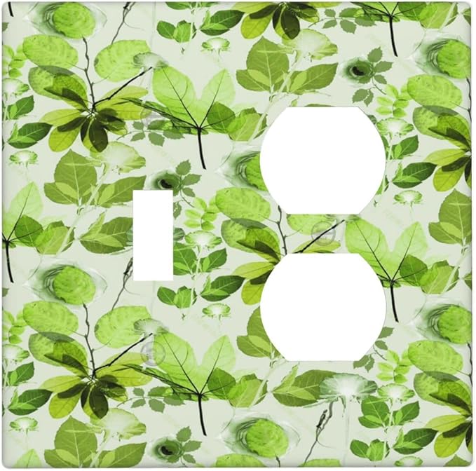 Green Leaves Spring Plant Floral Wallplates 1 Toggle 1 Duplex Switch Plate Electrical GFCI Faceplate Decorative Light Switch Covers for Bed Room Living Room Decor