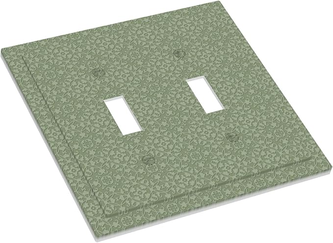 Sage Green Textured Double Toggle Switch Cover - 2-Gang Standard US Size Minimalist Botanical Weave Light Switch Covers, Modern Farmhouse Linen Texture for Neutral Decor