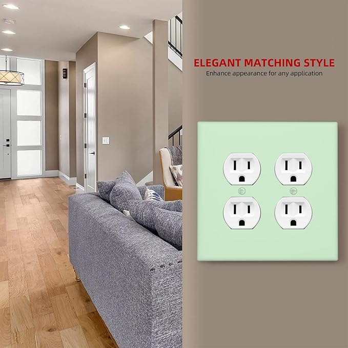 Green 2 Gang Double Duplex Receptacle Combo Outlet Light Switch Cover Wall Plate Electrical Faceplate Decorative Dual Device Switchplate