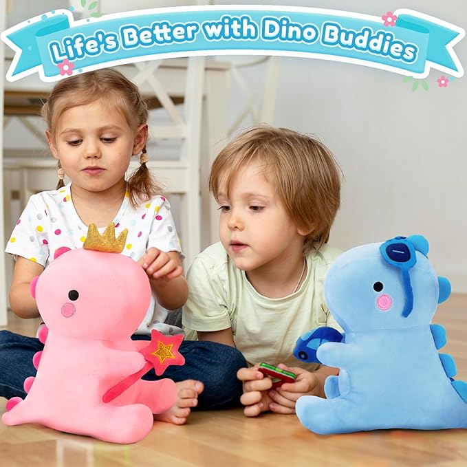 SQEQE Dinosaur Stuffed Animal, Cute Dinosaur Plush Toys with Car, Dino Plushies Anniversary Birthday Gift for Her Girls Boys Boyfriend Girlfriend(Blue,12 inch)