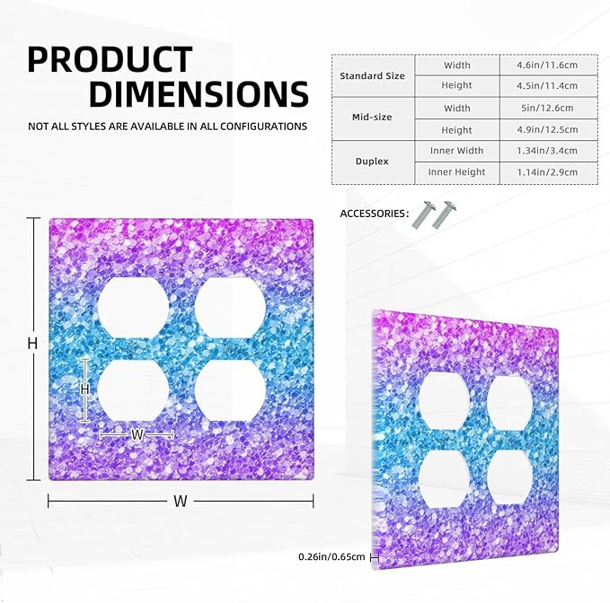 Light Switch Cover Plate Fantasy Colorful Glitter Blue Purple Gradient 2 Gang Socket Covers Double Duplex Wallplates Switch Plates and Outlet Covers for Kids Room Home Decor
