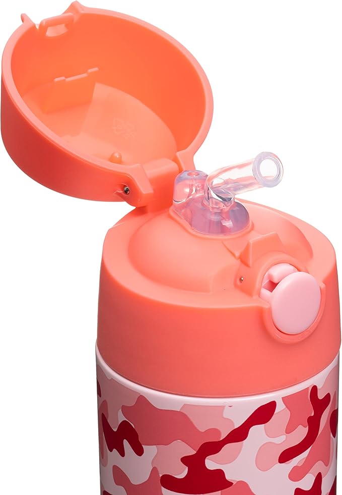 Snug Insulated Kids Water Bottle with Straw & Spout – Double-Wall Stainless Steel, Leakproof, Easy-Flip Lid – For School, Travel, Toddlers & Big Kids - Pink Camo, 12oz