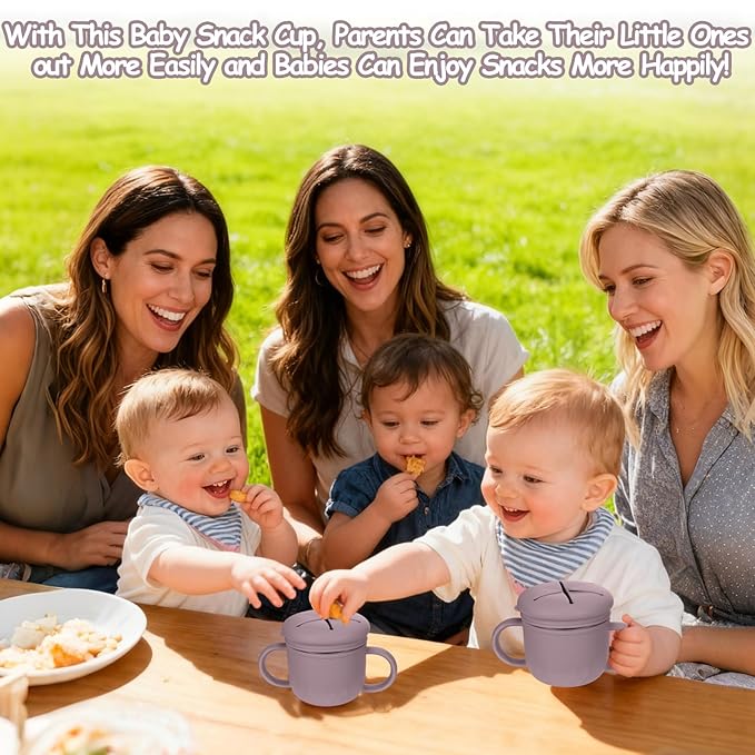 Toddler Snack Containers Stainless Steel Spill-Proof Snack Containers for Toddlers with Spill-Proof Silicone Lids and Handles 4-in-1 Baby Snack Cup is Dishwasher Safe for Easy use On The Go（Purple）