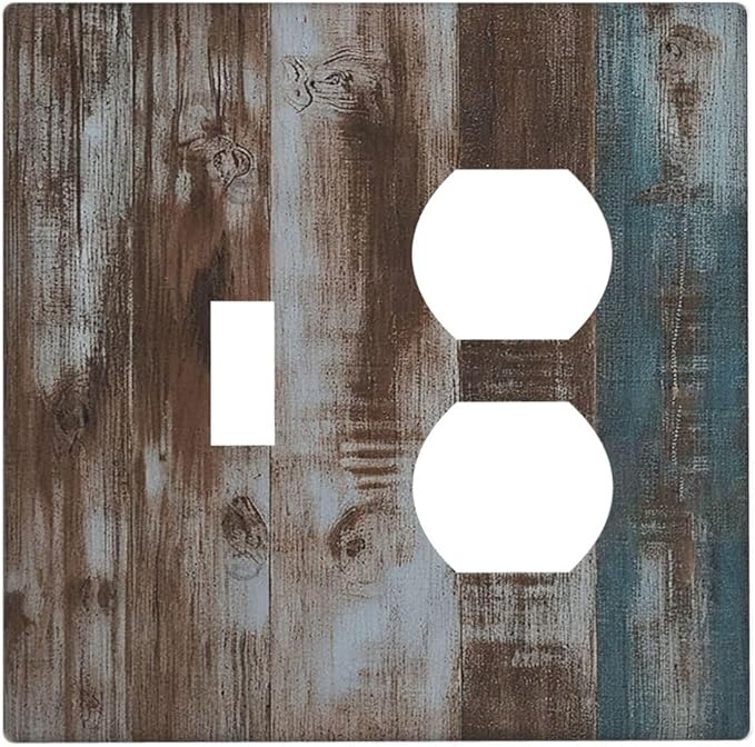 Vintage Blue Brown Wood Grain Wallplates 1 Toggle 1 Duplex Electrical Gfci Faceplate Decorative Light Switch Covers Switch Plate for Bedroom Farmhouse Decor