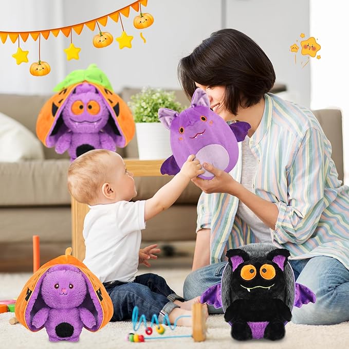 MIAODAM Bat Stuffed Animal Plush, 11inch Reversible Purple Bat Plushies, Cute Plush Toy Gift for Toddler Girls Boys