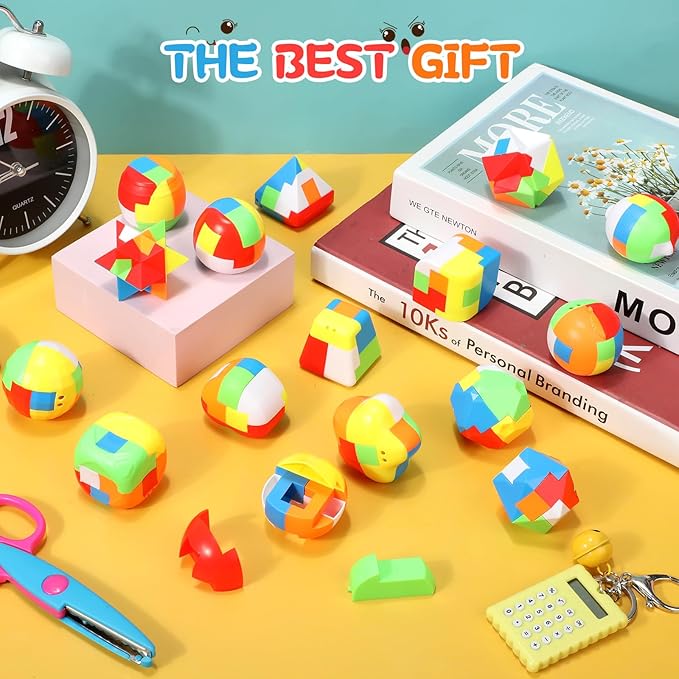Syhood 24 Pieces Brain Teaser Puzzles for Adults Mind Game Toys Set, 3D Plastic Unlock Interlock Puzzle, Cube, Ball, Barrel, Interlocking Sensory Educational Toys for Mind, Iq, Logic Test