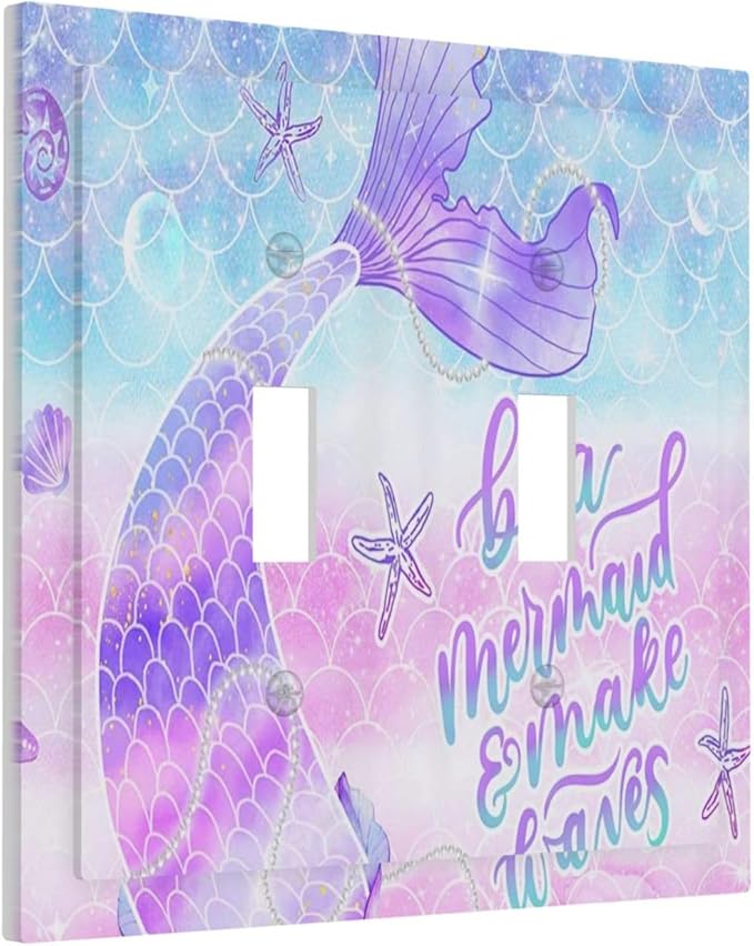 Purple Mermaid Tail Scales 2 Gang Double Toggle Outlet Light Switch Cover Wall Plate Electrical Faceplate Decorative Dual Device Switchplate