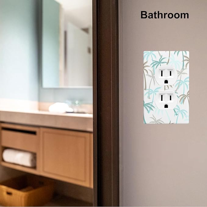 Tropical Palm Tree 1-Gang Duplex Wall Plate, Green Palm Leaf Outlet Cover Decorative Faceplate for Beach House, Bathroom & Sunroom