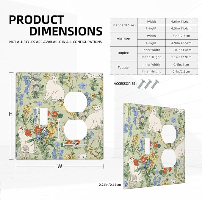 Wallplates Vintage Floral Cute Cat Colorful Flowers 1 Toggle 1 Duplex Switch Plate Electrical Gfci Faceplate Decorative Light Switch Covers For Bed Room Living Room Decor