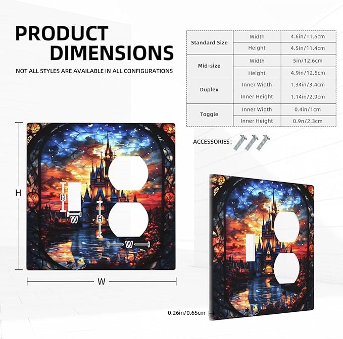 Medieval Fantasy Castle Magic Academy Wallplates 1 Toggle 1 Duplex Switch Plate Electrical GFCI Faceplate Decorative Light Switch Covers for Kids Room Bedroom Decor