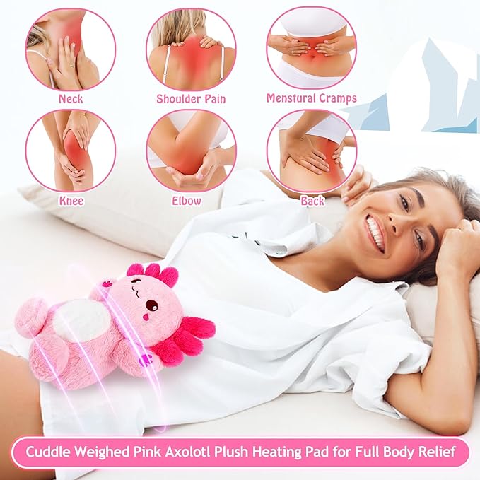 Pink Axolotl Microwavable Heating Pad Stuffed Animals-1.2lb Weighted Heating Pads for Cramps &Period Pain Relief Soft Plush Toy,Coolable & Heatable Stuffed Amimals, Birthday Gift for Women Kids