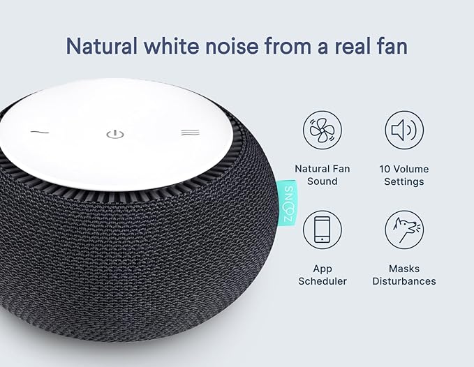 SNOOZ Smart White Noise Machine - Real Fan Inside for Non-Looping Sound, Portable Sleep Aid for Adults, Dogs, Pets, Travel, Home, Bedroom, Sleeping, Office Privacy, Therapy, & Baby Registry - Charcoal