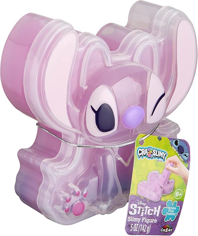 Disney Angel Stitch Premium Pre-Made Slime, 8 oz Glossy, Stretchy, Super Soft, Pink Slime, Stitch Shaped Confetti Add-Ins, Great 6 Year Old Toys