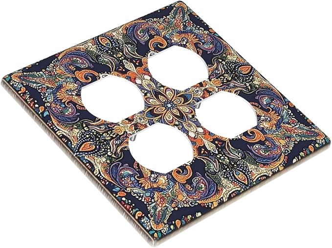 Outlet Covers Mandala Petals Retro Flowers 2 Gang Double Duplex Decorative Light Switch Covers Electrical Wallplates Socket Faceplate For Bed Room Home Decor
