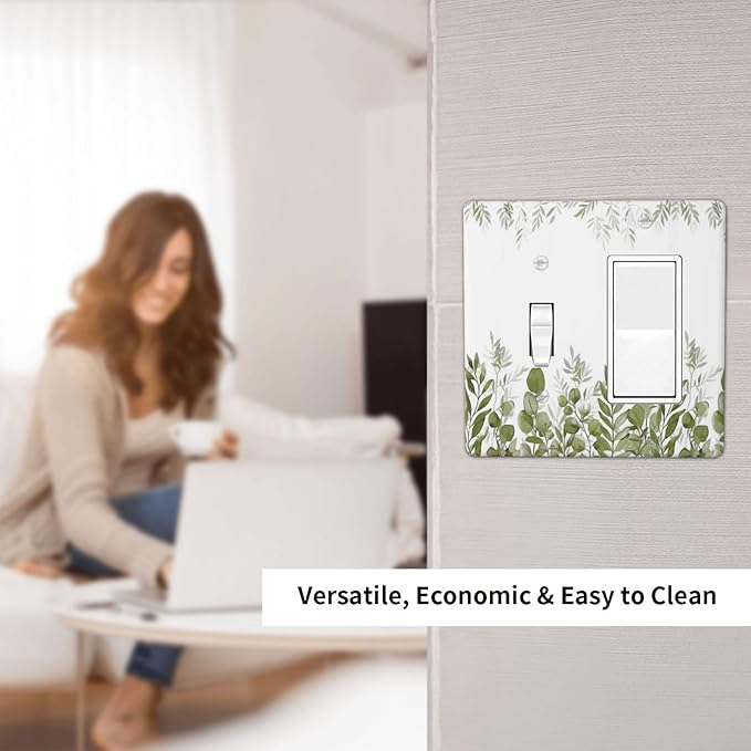 Green Eucalyptus Plant Leaves Vine Outlet Covers 1 Toggle 1 Rocker Combination Decorative Wall Plate Electrical Switch Plates Light Switch Cover Plate for Bed Room Living Room Decor