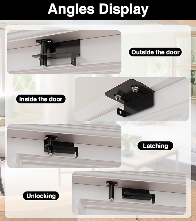 2 Pcs Adjustable Child Safety Door Top Lock, Child Safety Top Lock For Door, Metal Top Of Door Locks For Kids Safety, Door Top Lock For Interior Exterior French Door For Childproofing Black