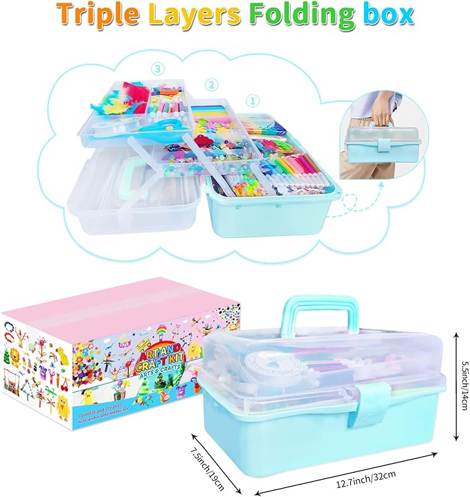 Itopstar Topstar 3000 Kids Arts and Crafts Supplies Ultimate Crafting Supply Set in Portable 3 Layered Plastic Art Box All in One for Craft Arts and Crafts