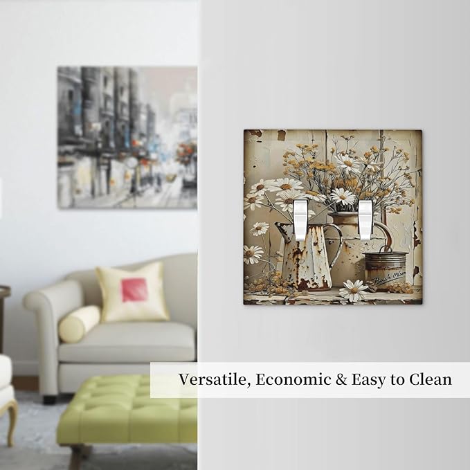 Rustic Flowers Daisy Floral White Wooden Planks Decorative Switch Plates 2 Gang Double Toggle Outlet Light Switch Cover Wall Plate Electrical Faceplate for Farmhouse Home Decor