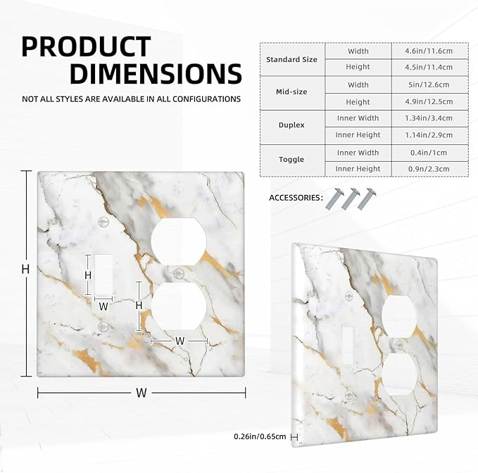Wallplates Marbling Style White Background Gold Gray Stripes 1 Toggle 1 Duplex Switch Plate Electrical Gfci Faceplate Decorative Light Switch Covers For Bathroom Kitchen Decor