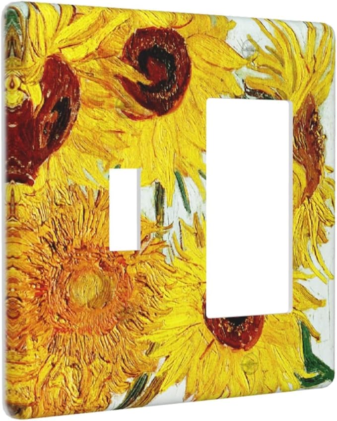 Rustic Sunflower Oil Painting Vintage Flowers Outlet Covers 1 Toggle 1 Rocker Combination Decorative Wall Plate Electrical Switch Plates Light Switch Cover Plate for Bed Room Living Room Decor