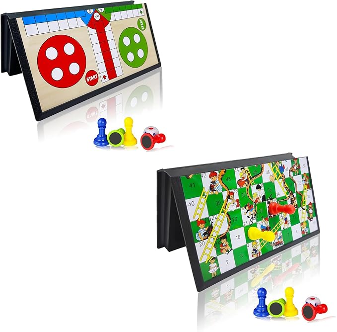 KIDAMI 7.64 Inches Magnetic Ludo & Snakes and Ladders Board Game Set for Kids and Adults
