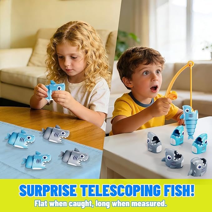 MINGKIDS Shark Fishing Game for Kids - Preschool Math Games for 3 Year Olds, Toddler Fine Motor Learning Toys, Fun Family Board Games for Boys and Girls Ages 3-5