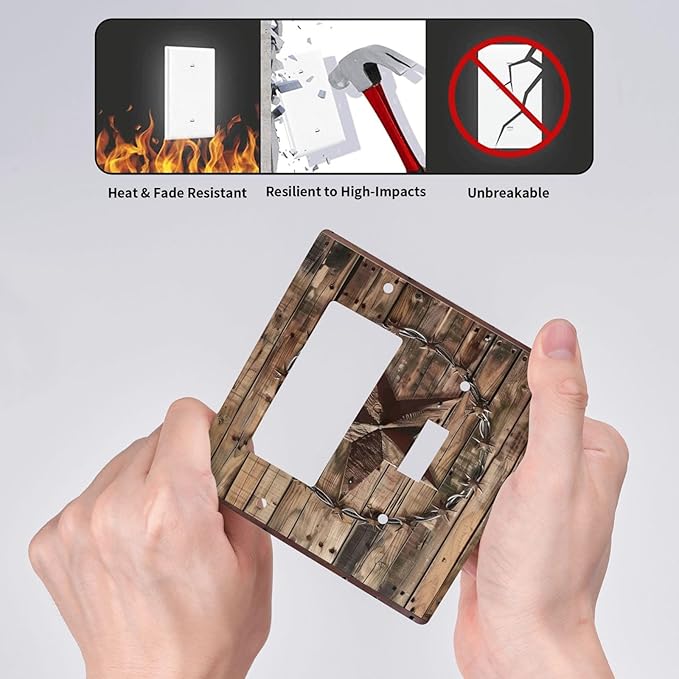 Light Switch Cover Rustic Star Western Cowboy Wood 2 Gang Toggle Rocker Combo Socket Cover Wall Plates Decorative Switch Plates and Outlet Covers for Farmhouse Home Decor
