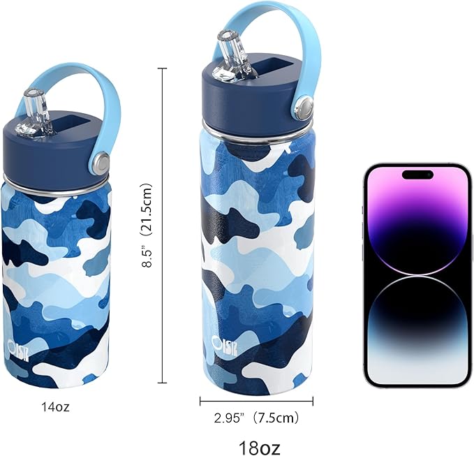 OISIZ 18oz Kids Water Bottle with Straw Lid, Vacuum Insulated Water Bottle Stainless Steel Bottles for Kids for School, Leakproof Water cups, BPA Free and Keep Cold for 24 Hours,Easy to Clean