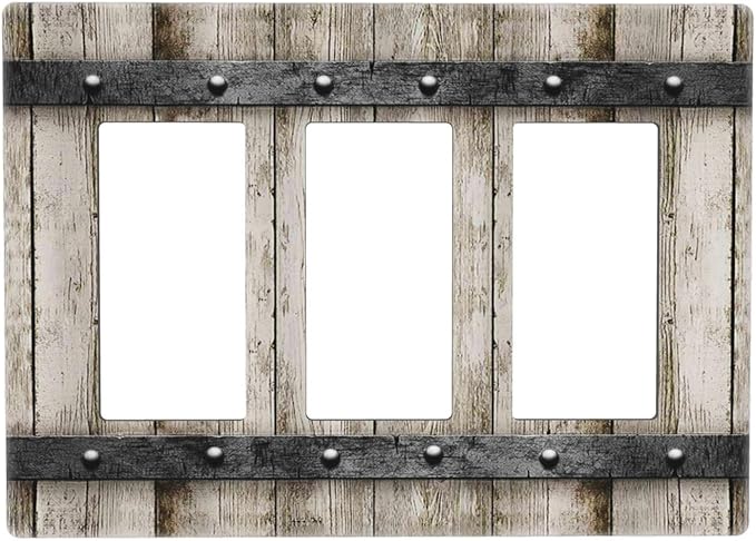 Rustic Vintage Brown Wood Plank 3 Gang Triple Rocker/Decorator Light Switch Wall Plate Cover Decorative Gfci Electrical Faceplate Switchplate Room Decorate