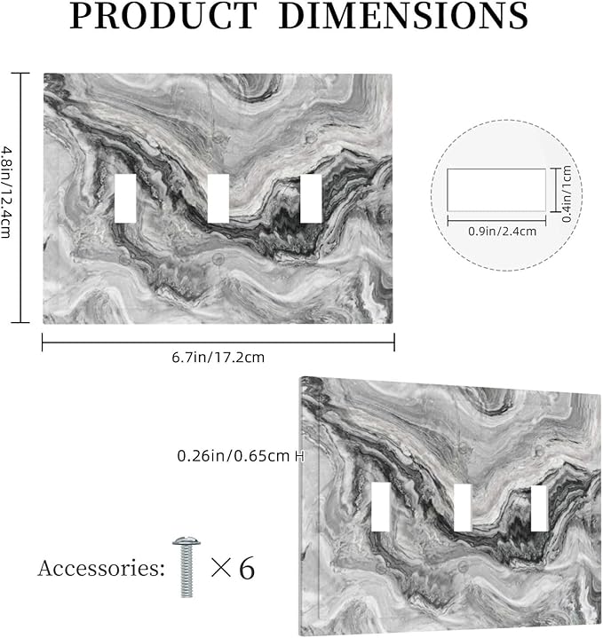 Beautiful Grey Marble Texture Simple Abstract Print Decorative Switch Plates 3 Gang Wall Plate Triple Toggle Light Switch Cover Faceplate Electrical Wall Panels for Bathroom Kitchen Decor