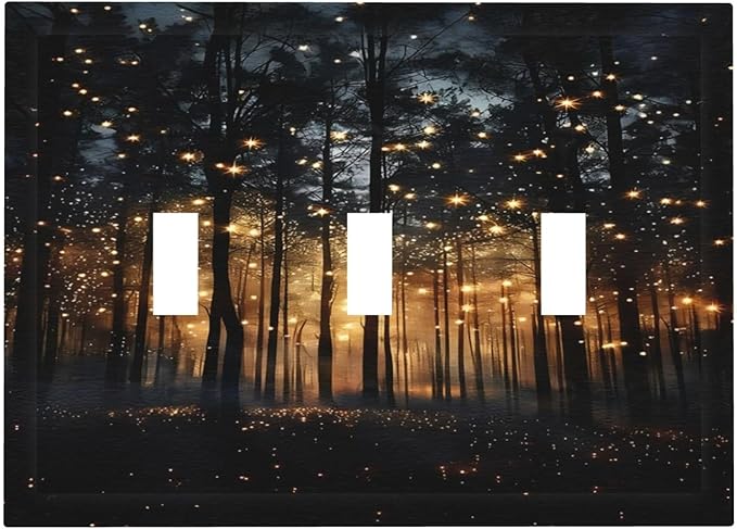 Whimsical Nature Enchanted Forest Landscape Decorative Switch Plates 3 Gang Wall Plate Triple Toggle Light Switch Cover Faceplate Electrical Wall Panels for Bedroom Living Room Decor