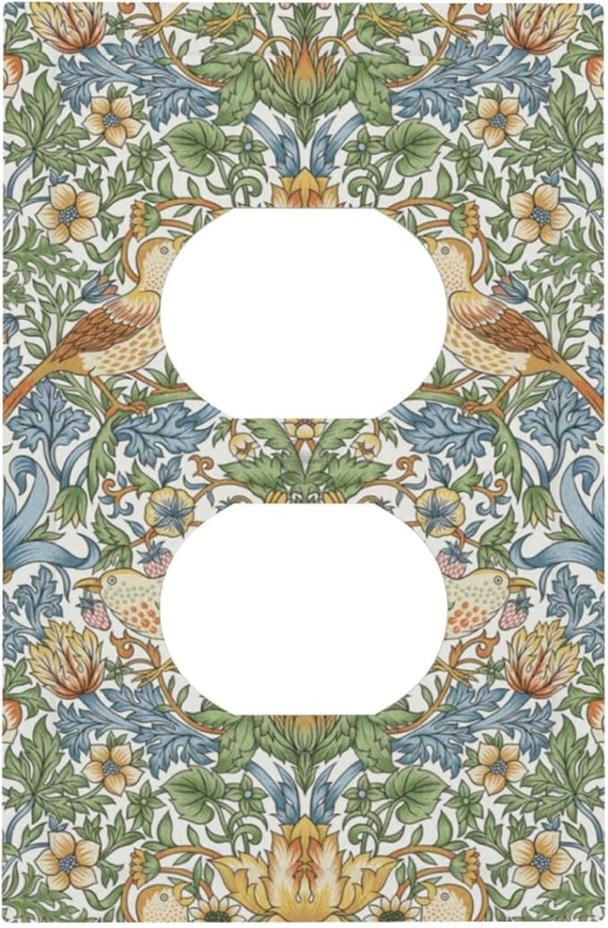 William Morris Strawberry Thrush Birds Vintage Floral Flowers Plant 1 Gang Electrical Duplex Outlet Covers Receptacle Light Switch Cover Decorative for Country Bedroom Home Living Room Décor
