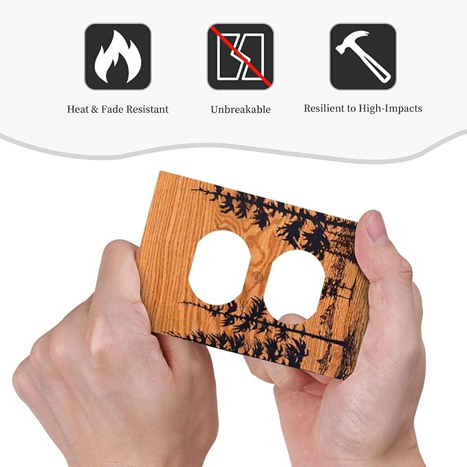 Pine Forest Natural Scenery Silhouette Wood Grain Outlet Covers 1 Gang Duplex Light Switch Cover Decorative Switch Plates Electrical Receptacle Faceplate Wall Plate for Farmhouse Home Decor