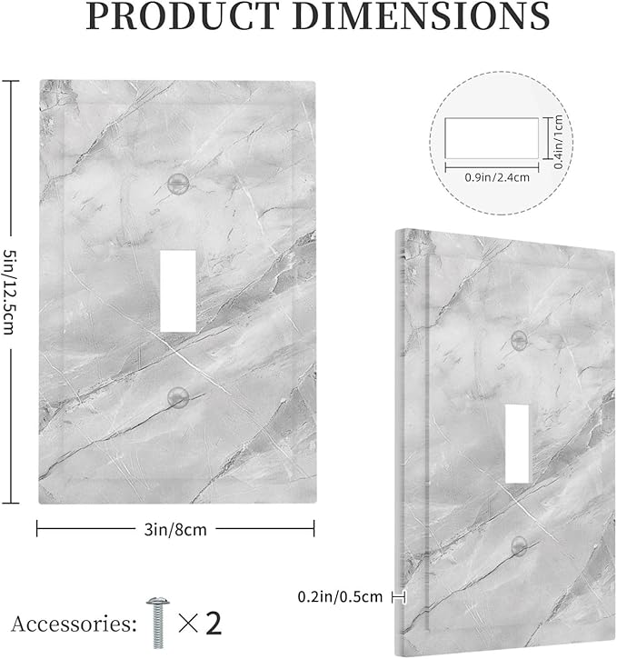 Decorative Light Switch Cover Plate Gray Marble Pattern 1 Gang Single Toggle Wall Plate Electrical Outlet Covers Decorate Switch Plate Cover for Home Farmhouse Decor