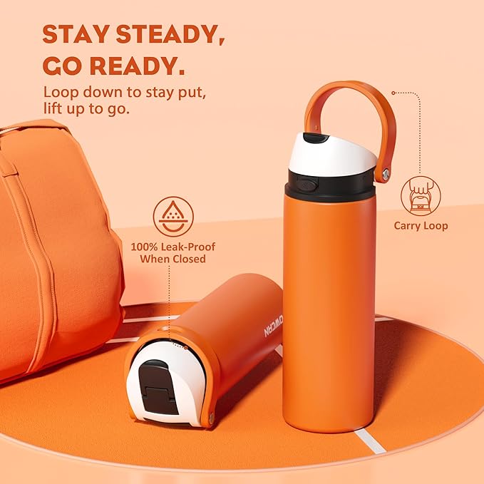 POWCAN 24 oz Steel Insulated Water Bottle: 2-in-1 Push-Button Spout & Quick-Flip Straw, Leakproof, Cold 24Hrs, Lockable, Fits Car Cup Holder, Ideal for Sports, Trip, Gym, School, Gift (Sunny Puppy)