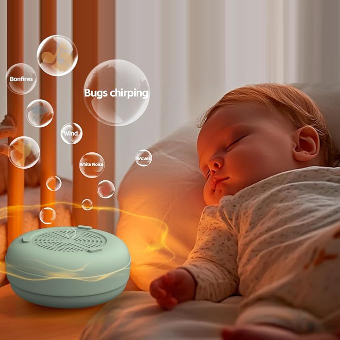Portable Baby Sound Machine [White Noise for Babies Kids Adults][Supports Bluetooth audio playback][Timer Function][12 Soothing Sounds] 15 Hours Battery Life, Travel,Shower,Clips on Baby Stroller.Mint