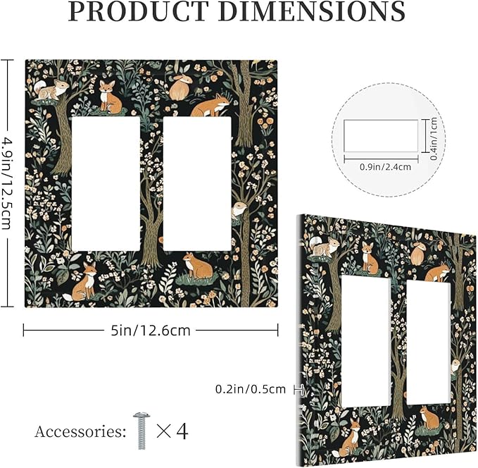 Decorative Outlet Covers Fairy Forest Animals Fox Squirrel Flower 2 Gang Double Gfci Rocker Electrical Wall Panels Light Switch Cover Plate For Bed Room Farmhouse Decor