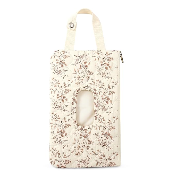 Quilted Baby Diaper and Wipes Pouch Portable Mommy Bag for Stroller Reusable Wipes Pouch with Lanyard for Casual Travel (Beige)
