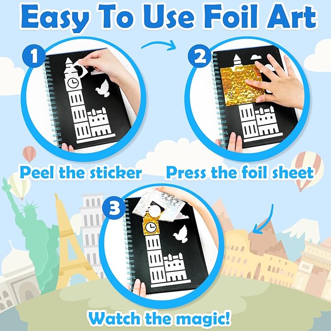 FUNNYB&G Foil Art Crafts for Kids Ages 4-8: Mother's Day 2026, Birthday Gift for Kids, Art and Crafts Supplies, Party Favors, Creative Toys for Kids 4 5 6 7 8 9 Years Old(Buildings)