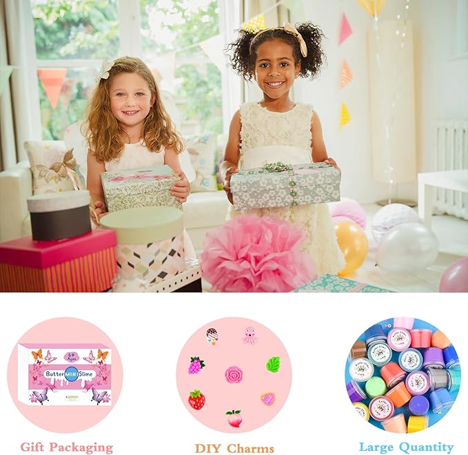 Butter Slime Kit with 64 Pack, Super Soft and Non-Sticky, Birthday Gifts for Boys and Girls, Scented Slime Party Favors, Stress Relief Toys, School Prizes, DIY Putty Toys for Kids Aged 6-12