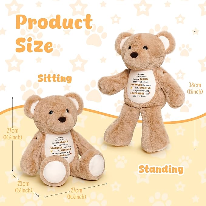15" Inspirational Stuffed Animal Bear, You are Braver Than You Believe Gift, Birthday Graduation Encouragement Gift for Daughter Kids Toddlers Grandkids, Support Keepsake for Hospital