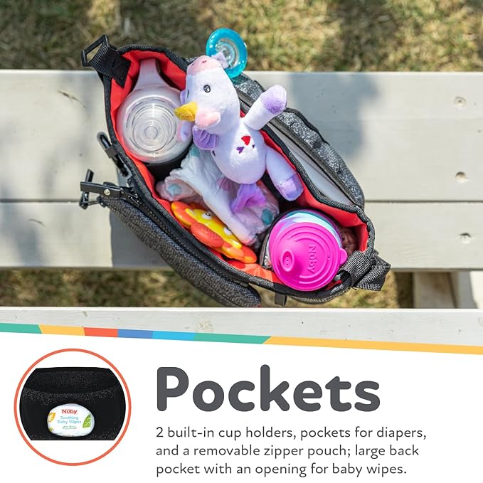 Nuby Eco Baby Stroller Organizer - Includes Carabiner - Stroller Accessories for Babies and Toddlers - Black