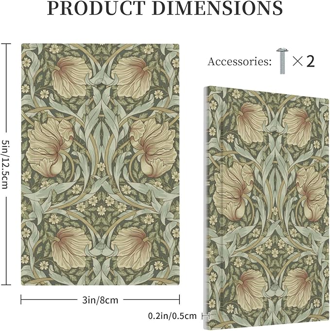 William Morris Pimpernel Flowers 1 Gang Light Switch Cover Vintage Floral Green Botanical Electrical No Device Wall Plate Switchplates Decorative Faceplate for Country Bedroom Home Décor