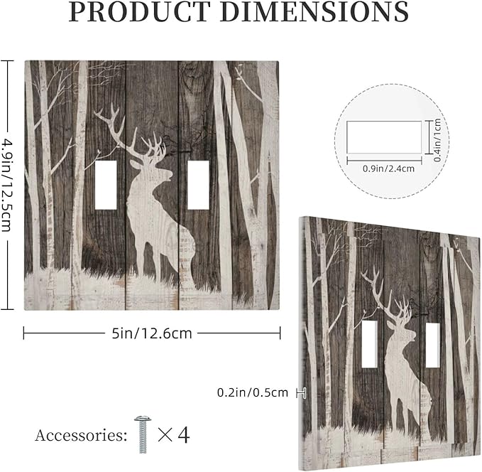 Vintage Wood Forest Deer Wildlife Animal Silhouette Decorative Switch Plates 2 Gang Double Toggle Outlet Light Switch Cover Wall Plate Electrical Faceplate for Farmhouse Home Decor
