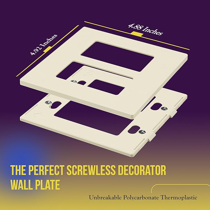 ENERLITES Screwless Decorator Wall Plates Child Safe Outlet Covers, Gloss Finish, Medium Size 2-Gang 4.88" H x 4.92” L, Unbreakable Polycarbonate Thermoplastic, SI8832M-LA, Light Almond
