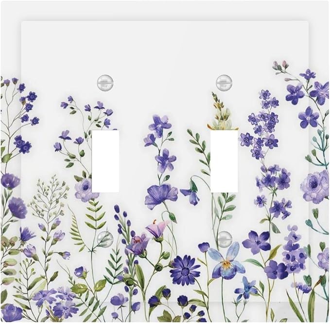Lavender Wildflowers Purple Flowers Plant Floral Decorative Switch Plates 2 Gang Double Toggle Outlet Light Switch Cover Wall Plate Electrical Faceplate for Bedroom Living Room Decor