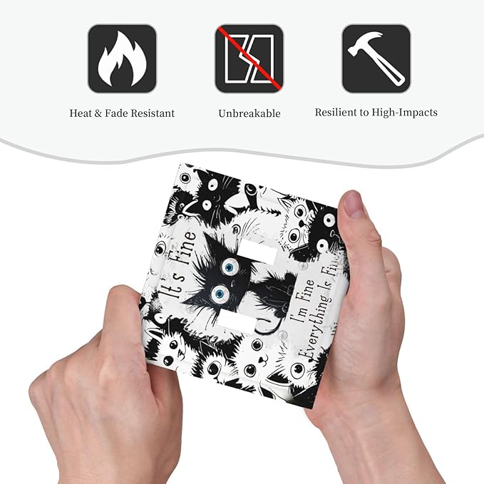 Funny Black Cat Inspirational Quotes Patterns Decorative Switch Plates 2 Gang Double Toggle Outlet Light Switch Cover Wall Plate Electrical Faceplate for Kids Room Nursery Decor