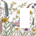 Light Switch Cover Plate Botanical Wildflowers Dragonfly Colorful Floral 2 Gang Combo Wall Plates Toggle Rocker Decorative Switch Plates and Outlet Covers for Bathroom Bedroom Decor