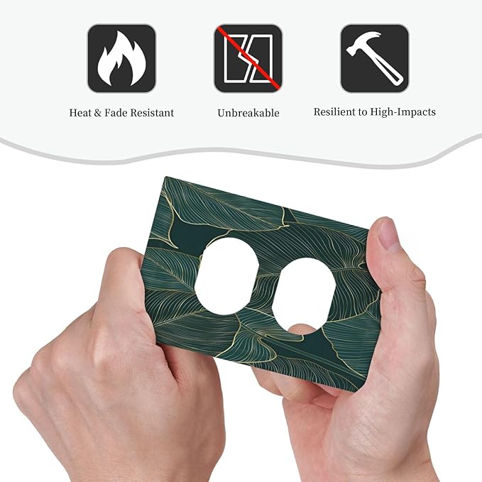 Gold Tropical Green Botanical Palm Leaves Outlet Covers 1 Gang Duplex Light Switch Cover Decorative Switch Plates Electrical Receptacle Faceplate Wall Plate for Bedroom Living Room Decor
