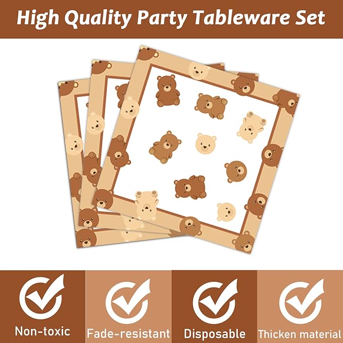 96 Pcs Bear Baby Shower Party Plates Decorations We Can Bearly Wait Baby Tableware Bear Theme Dessert Teddy Plates Napkins Supplies for Gender Reveal Boy Girl Baby Shower Birthday Party Serve 24